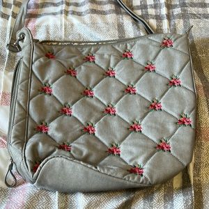 Vera Bradley cross body gray purse with pink and red flowers